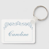 Blauw en Wit Lint Crest Frame Gepersonaliseerd Sleutelhanger (Voorkant)