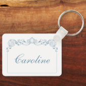 Blauw en Wit Lint Crest Frame Gepersonaliseerd Sleutelhanger (Voorkant)