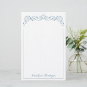 Blauw en Wit Lint Crest Frame Persoonlijk Briefpapier (Staand voorkant)