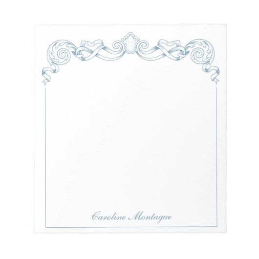 Blauw en Wit Lint Crest Frame Persoonlijk Notitieblok (Voorkant)
