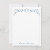 Blauw en Wit Lint Crest Frame Persoonlijk Notitiekaartje (Voorkant)