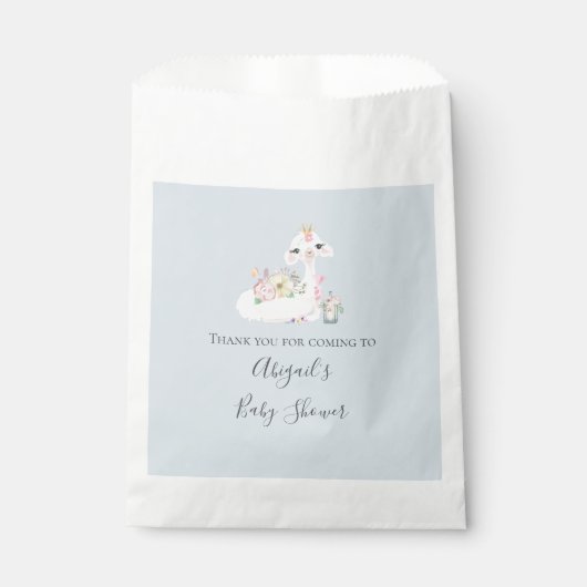 Blauw en wit Llama Baby Boy baby shower Bedankzakje (Voorkant)