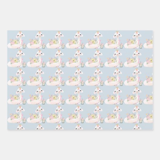 Blauw en wit Llama Baby Boy baby shower Inpakpapier Vel (Voorkant 3)