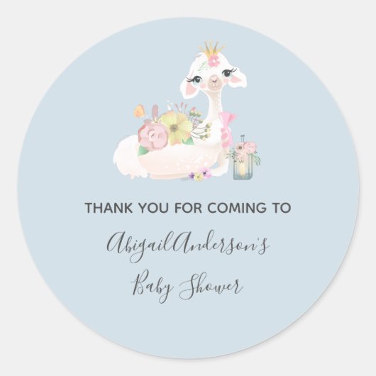 Blauw en wit Llama Baby Boy baby shower Ronde Sticker (Voorkant)
