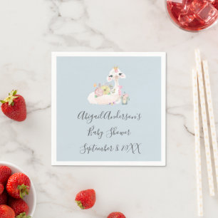 Blauw en wit Llama Baby Boy baby shower Servet