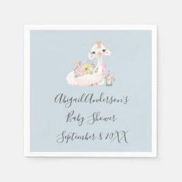 Blauw en wit Llama Baby Boy baby shower Servet