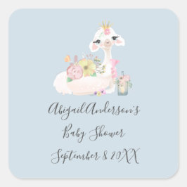 Blauw en wit Llama Baby Boy baby shower Vierkante Sticker
