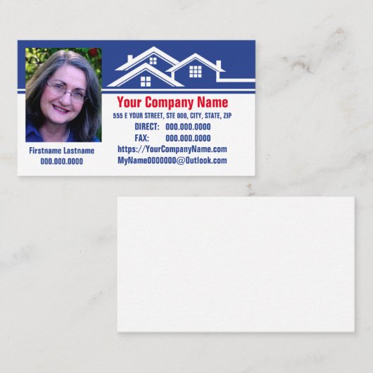 Blauw en wit Logo van onroerend goed Visitekaartje (Voorkant / Achterkant)