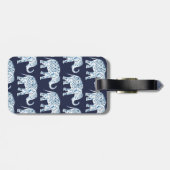 Blauw en wit Lotus Bohemian Elephant & Name Bagagelabel (Achterkant horizontaal)