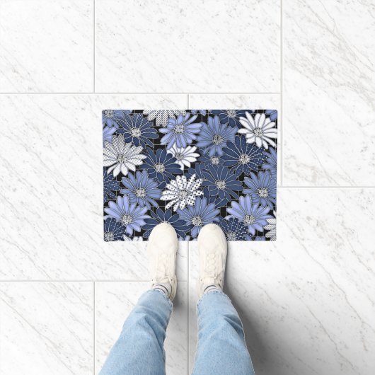Blauw en wit madeliefjes patroon deurmat (Binnen)