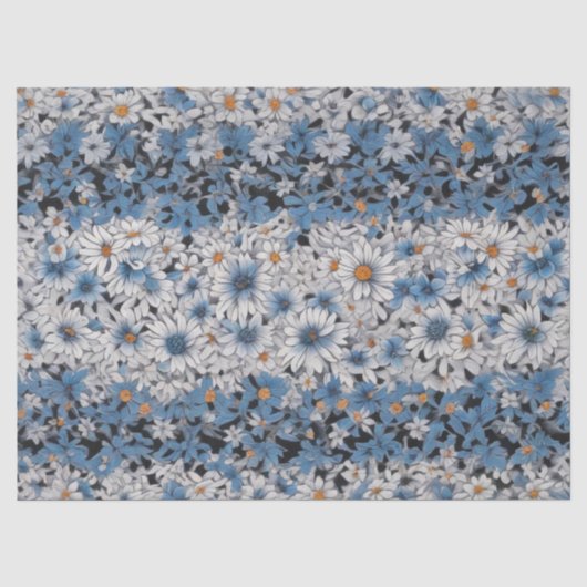 Blauw en Wit Madeliefjes Patroon Tissuepapier (Voorkant)