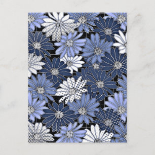 Blauw en wit madeliefjespatroon briefkaart