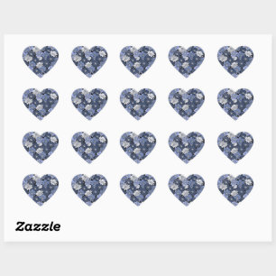 Blauw en wit madeliefjespatroon hart sticker