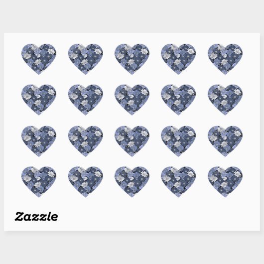 Blauw en wit madeliefjespatroon hart sticker (Vel)