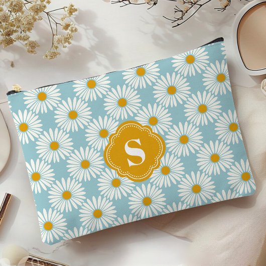 Blauw en wit madeliefjespatroon met monogram etui