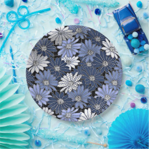 Blauw en wit madeliefjespatroon papieren bordje