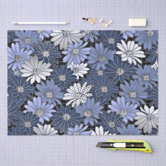 Blauw en wit madeliefpatroon tissuepapier (Craft)