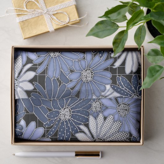 Blauw en wit madeliefpatroon tissuepapier (Geschenk)