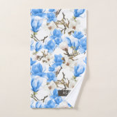 Blauw en wit Magnolia Blossom Waterverf Patroon Bad Handdoek (Handdoek)