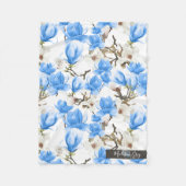 Blauw en wit Magnolia Blossom Waterverf Patroon Fleece Deken (Voorkant)