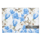 Blauw en wit Magnolia Blossom Waterverf Patroon Kussensloop (Voorkant)