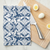 Blauw en wit Magnolia keukenhanddoek (Quarter Fold)