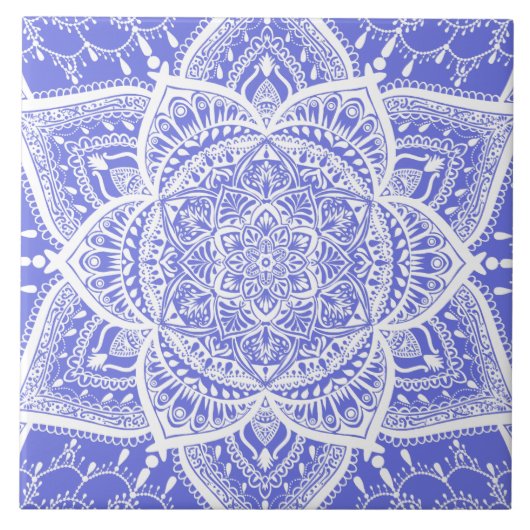 Blauw en wit Mandala - Loergann in Bluebell Tegeltje (Voorkant)