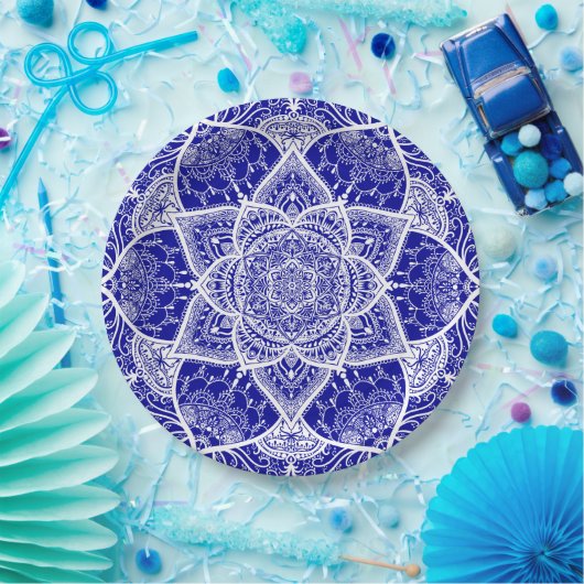 Blauw en wit Mandala - Loergann in Sapphire Papieren Bordje (Feest)