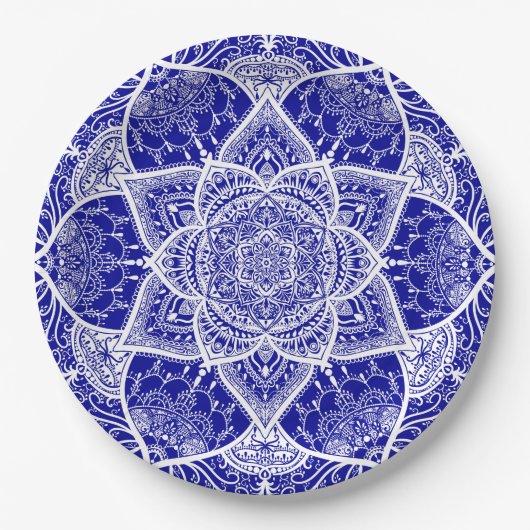 Blauw en wit Mandala - Loergann in Sapphire Papieren Bordje (Voorkant)