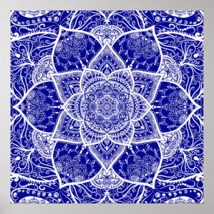 Blauw en wit Mandala - Loergann in Sapphire Poster