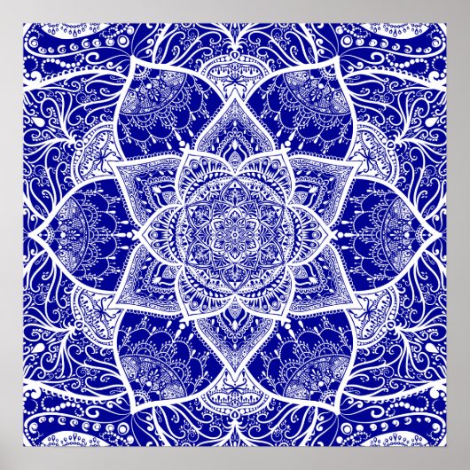 Blauw en wit Mandala - Loergann in Sapphire Poster (Voorkant)