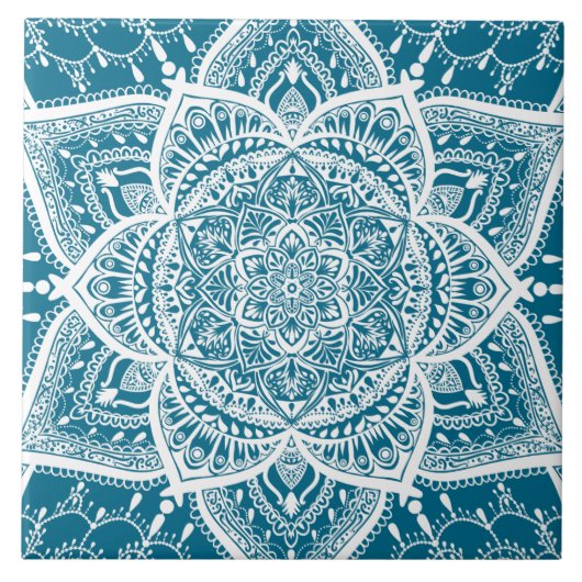 Blauw en wit Mandala - Loergann in Woad Tegeltje (Voorkant)