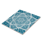 Blauw en wit Mandala - Loergann in Woad Tegeltje (Zijkant)
