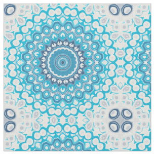 Blauw en Wit Mandala Matglazuurd Winter Geometrisc Stof
