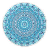 Blauw en wit Mandala Patroon Ontwerp Keramische Knop (Voorkant)