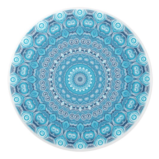 Blauw en wit Mandala Patroon Ontwerp Keramische Knop (Voorkant)