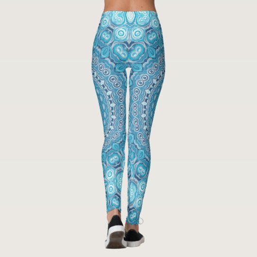 Blauw en wit Mandala Patroon Ontwerp Leggings (Achterkant)