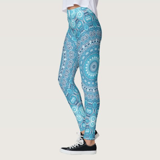 Blauw en wit Mandala Patroon Ontwerp Leggings (Links)