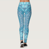 Blauw en Wit Mandala Patroonontwerp Leggings (Achterkant)