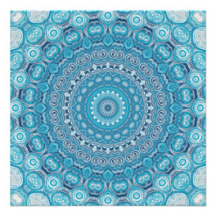 Blauw en Wit Mandala Patroonontwerp Perfect Poster