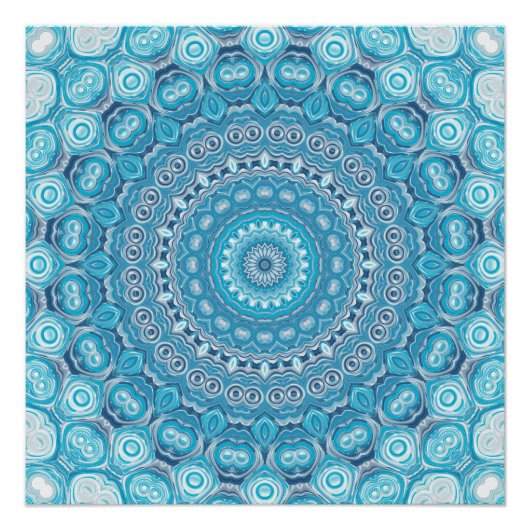 Blauw en Wit Mandala Patroonontwerp Perfect Poster (Voorkant)