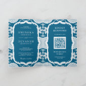 Blauw en wit Mandala QR-code Indiaas huwelijk (Binnen)
