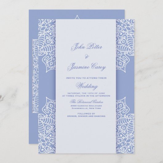 Blauw en wit Mandala uitnodiging (Voorkant / Achterkant)