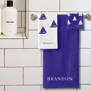 Blauw en Wit Maritiem Bad Handdoek