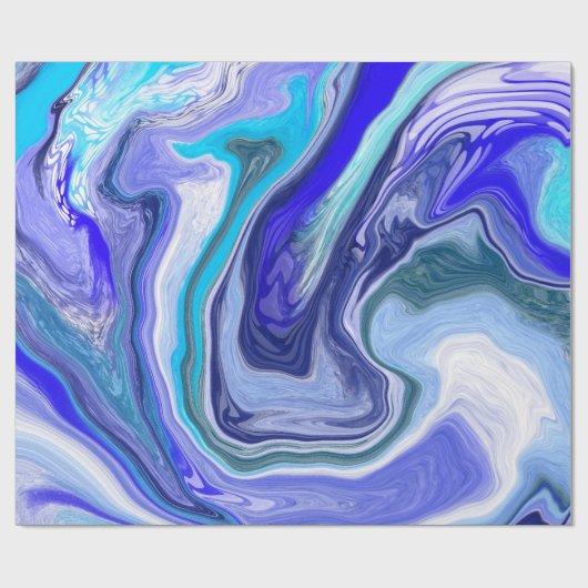 Blauw en Wit Marmer Cadeaupapier (Vlak)