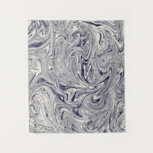 Blauw en Wit Marmer Draaikolk Wandkleed