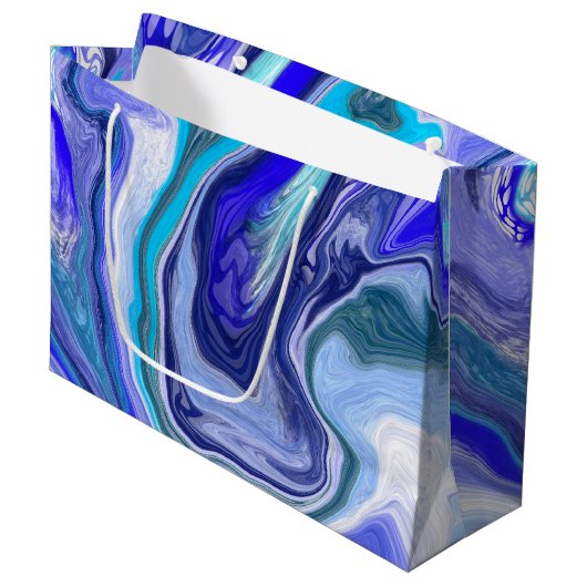 Blauw en Wit Marmer Groot Cadeauzakje (Voorkant Gekanteld)