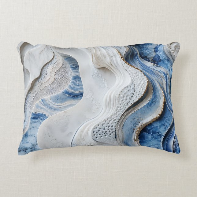Blauw en wit marmeren kristalgeode-kunst accent kussen (Voorkant)
