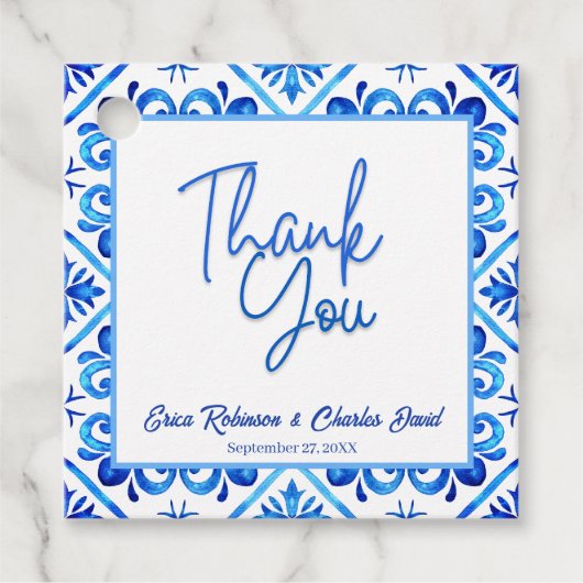 Blauw en wit Marokkaans dank u bruiloft gunst Bedankjes Labels (Voorkant)
