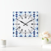 Blauw en wit Marokkaans Geometric Kitchen Vierkante Klok (Huis)
